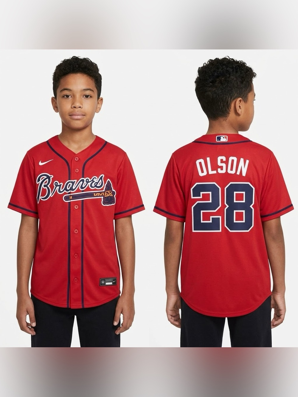 Nike Atlanta Braves Matt Olson #28 Alternate Red Youth Jersey Size S (8)